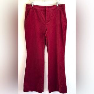 CAbi Crimson Red Velvet Festive Holiday Dress Flare Leg Flat Front Pants Sz 14